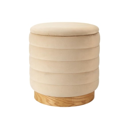 Homeroots 16in Beige and Storage Cylinder Bench With Baskets 720461