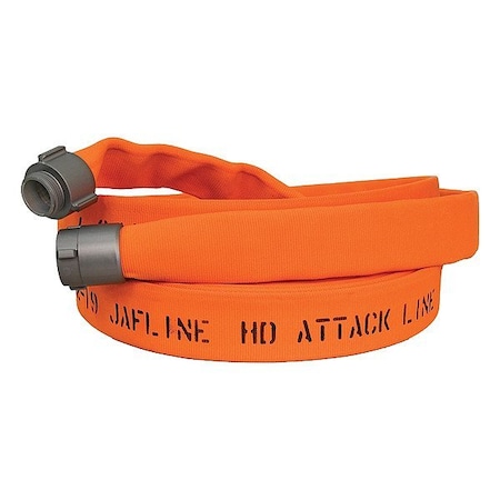 Jafline Hd Fire Hose, Double Jacket, 1 1/2 in Hose Inside Dia., Polyester Hose Tube, Male x Female Fitting A HD150O050-NP150