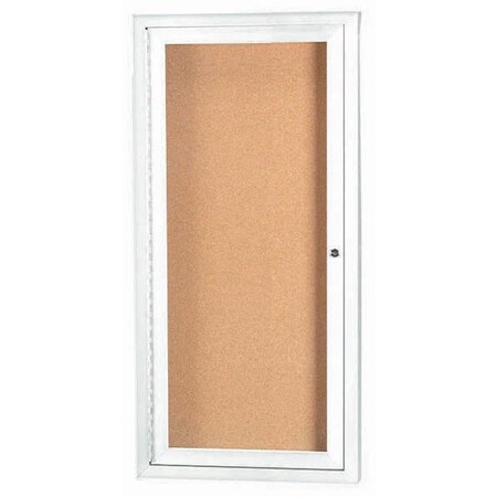 Aarco Enclosed Natural Pebble Grain Cork Bulletin Board w/ White Powder Coated Al Frame, 24''Hx12''W DCC2412RW