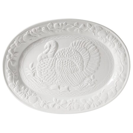 Gibson Home 18.75 Inch Ceramic Oval Turkey Platter in White 2011.01