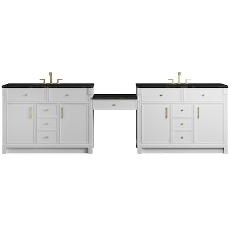 James Martin Vanities Bellshire 120" Dual Vanity Set with 24" Make-Up Counter, Bright White w/3 cm Phantome Eclos Top 660-VMC120-BW-3PHT