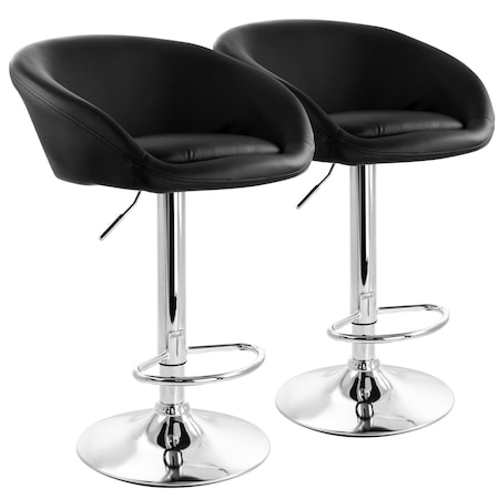 Elama 2 Piece Adjustable Faux Leather Bar Stool in Black with Chrome Base ELM-702-BLK