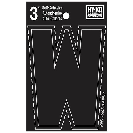 Hy-Ko 30400 Series Die-Cut Letter, Character: W, 3 in H Character, Black Character, Vinyl 30433