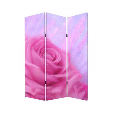 Homeroots 72" Pink Canvas Folding Three Panel Screen Room Divider 274638