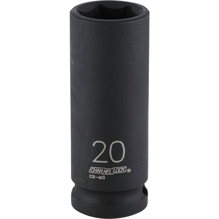 Channellock 1/2'' Drive 20 mm 6-Point Deep Metric Impact Socket 302916