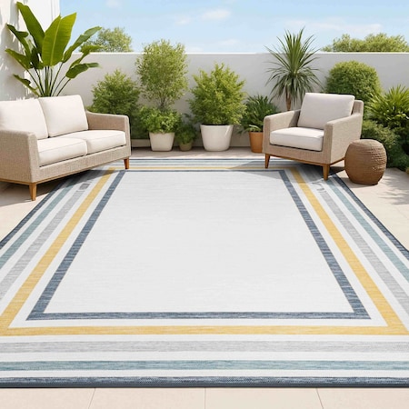 Jonathan Y Pollux Classic Coastal Mitred Stripe Reversible Machine-Washable Cream/Navy 8 ft. x 10 ft. Area Rug SVH105A-8
