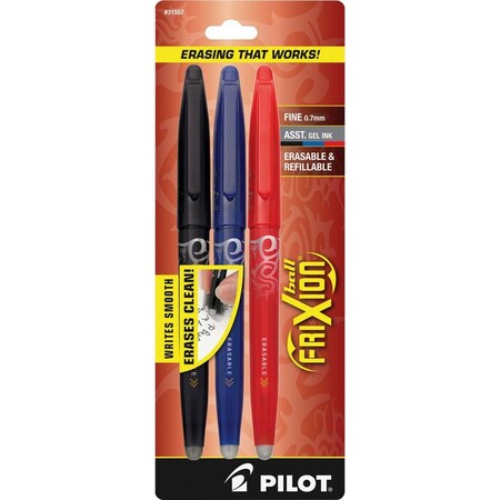 Pilot FriXion Ball Erasable Gel Pen, Stick, Fine 0.7 mm, Assorted Ink and Barrel Colors, 3PK 31557