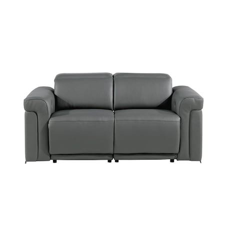 Homeroots 65in Dark Gray and Black Italian Leather Power Reclining Loveseat 720492