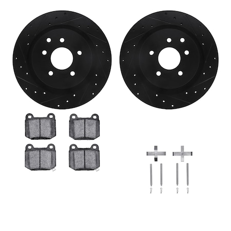 Dynamic Friction Co DFC Rotors-Drilled & Slotted-Black w/ 5000 Advanced Brake Pads Incl Hdw 8512-68009