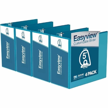 Davis Group Easyview Premium, Angle D Ring, Customizable, View Binder, (Turquoise Blue, 5"), PK4 8407-52-04