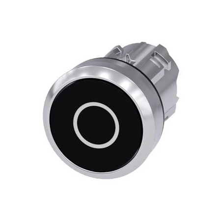 Siemens Pushbutton, 22 mm, round, metal, shiny, black, inscription: O 3SU1050-0AB10-0AD0-ZY19