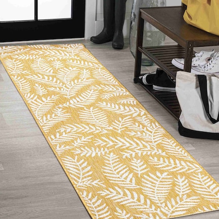 Jonathan Y Nevis Palm Frond Yellow/Cream 2 ft. x 10 ft. Indoor/Outdoor Runner Rug SMB119C-210