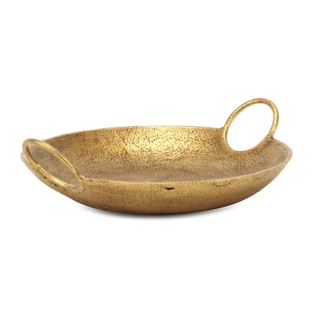 Homeroots 10in Gold Cast Iron Handmade Round Trinket Tray With Handles 634802