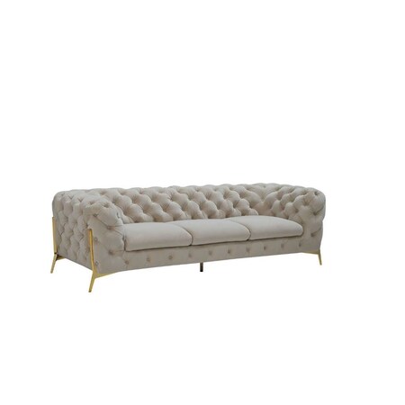 Homeroots 97" Beige Velvet Chesterfield Sofa With Gold Legs 488829