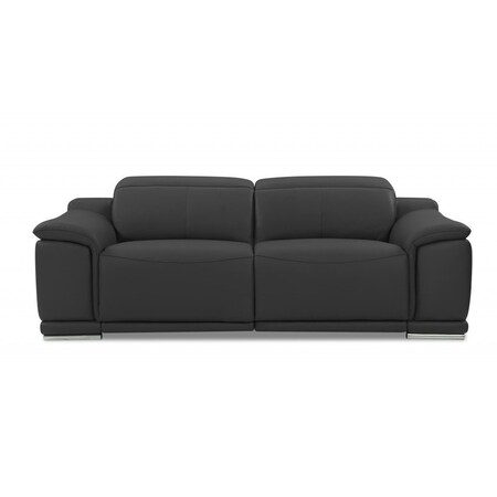 Homeroots 86" Dark Gray Italian Leather USB Reclining Sofa With Silver Legs 476524