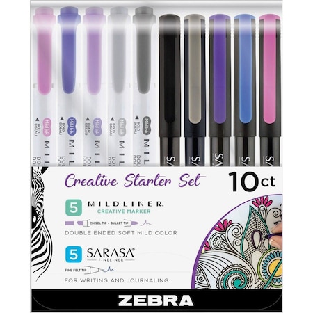 Zebra Pen MIDLINER Marker/SARASA Fineliner Creative Starter Set - 0.8 mm Pen Point Size - Needle Pen, 10PK 10015