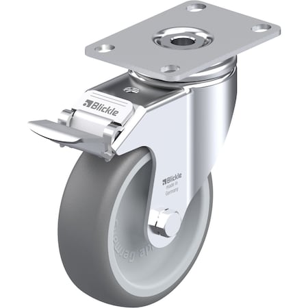 Blickle Swivel Plate Caster, TPR, 4", Brake LKPA-TPA 101G-12-FI