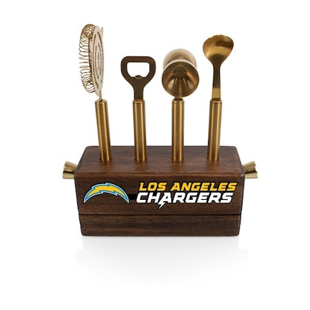 Picnic Time Family Of Brands NFL Los Angeles Chargers Sidecar 5-Piece Bar Tool Set, (Acacia Wood) 672-05-508-347-2