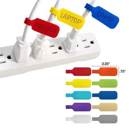 Grizzly Supply Medium Cable Label, 2.25 in L, 0.75 in W, Hook and Loop Closure, Assorted Colors, 10PK GS-HLCL-Medium