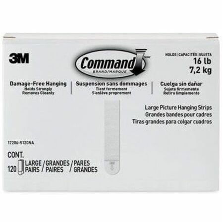 Command Picture Hanging Strip, White, Foam, PK120 17206-S120NA