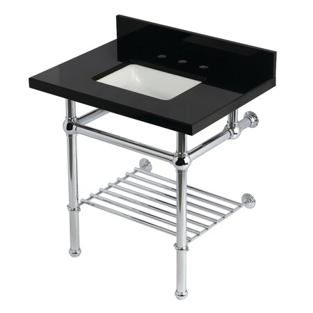 Kingston Brass 30-Inch Black Granite Console Sink with Brass Legs and Shelf, 8-Inch, 3-Hole KVPK3030KBSQB1
