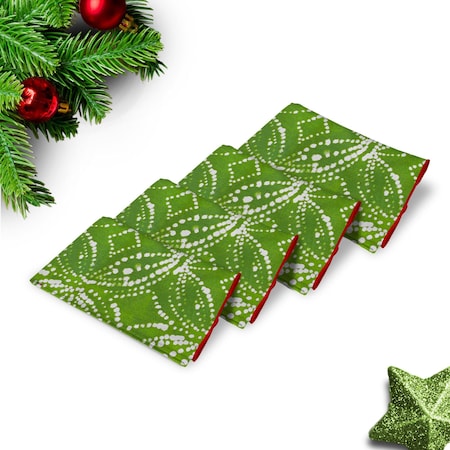 Homeroots Set of Four Green and Red 100% Cotton 21" X 12" Washcloth Set, 4PK 571903