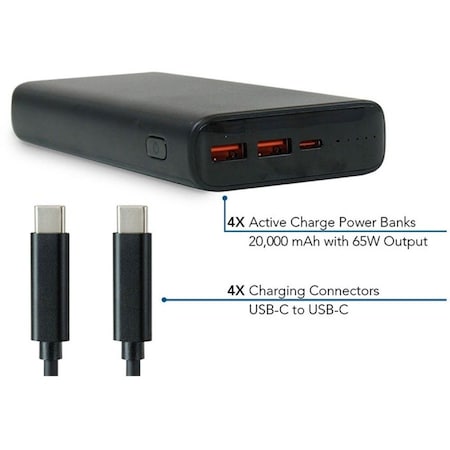 Jar Systems Active Charge Power Bank 4-Pack with USB-C Charging Cables 4-Pack PBUSBC