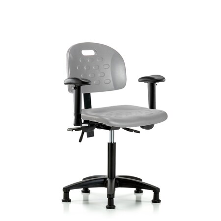 Blue Ridge Ergonomics Poly Chair - Medium Bench Height with Seat Tilt, Adjustable Arms, & Stationary Glides in Gray Poly HPMBCH-RG-T1-A1-NF-RG-GRY