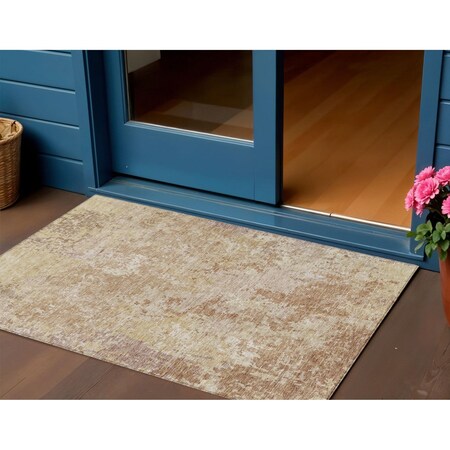 Homeroots 3' X 5' Copper And Beige Abstract Washable Indoor Outdoor Area Rug 605542