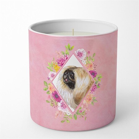 Carolines Treasures 10 oz Pekingese Pink Flowers Decorative Soy Candle CK4166CDL