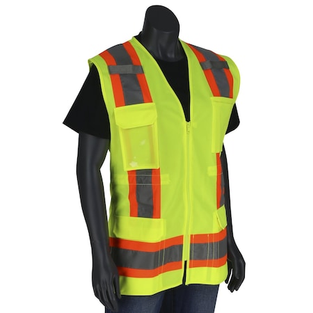 Pip ANSI Type R Class 2 Women's Contoured Two-Tone Eleven Pocket Surveyors Vest w/Solid Front/Mesh Back 302-0512-LY/2X