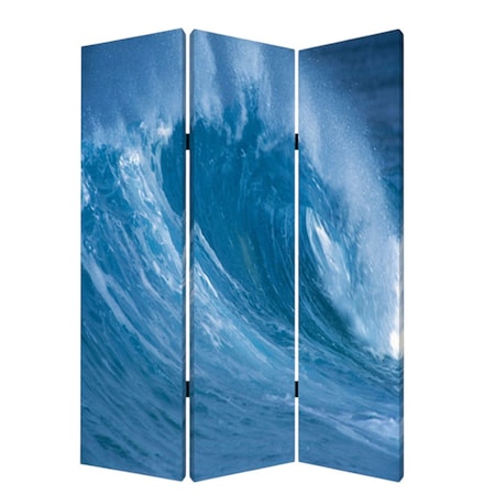 Homeroots 72" Blue And White Canvas Folding Three Panel Screen Room Divider 274862
