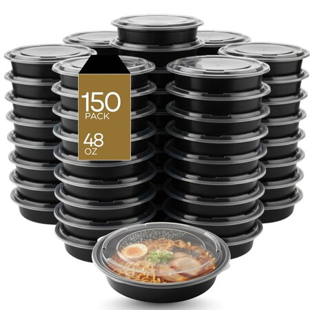 Eco Harmony Products Microwaveable Food Container, Round with Lid, 48oz, 150PK 804540