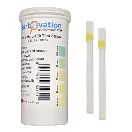 Bartovation Ammonia Test Strips 0-100 ppm [Vial of 25 Strips] PSS01V25