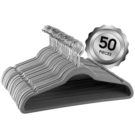 Elama Flocked Velvet Clothes Hangers with Stainless Steel Swivel Hooks, Gray - 50 Piece EL336122