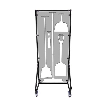 5S Supplies Housekeeping Shadow Board Broom Station V17, Gray / White, Kit + Stand, No Text HSB-V17-GRAY/WHITE-KIT-STAND-NO TEXT