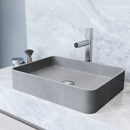 Vigo Tarragona Gothic Gray Concreto Stone 19 in. L x 14 in. W x 4 in. H Rectangular Vessel Bathroom Sink VG04067
