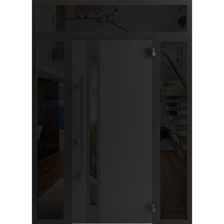 Vdomdoors Front Exterior Prehung Steel Door Ronex1033 Teak 2 Sidelight and Transom Window Sidelite Entry RONEX1033EXD-OAK-W14+36+14 X H80+16-LH-I