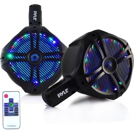 Pyle Pyle Waterproof Marine Wakeboard Tower Speakers, 6.5 in Subwoofers, LED Lights, 200W, Mounting Bracket PLMRWB65LEB