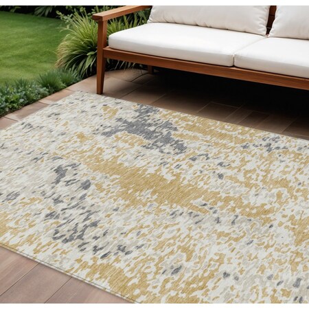 Homeroots 9' X 12' Gold And Ivory Abstract Washable Indoor Outdoor Area Rug 612615