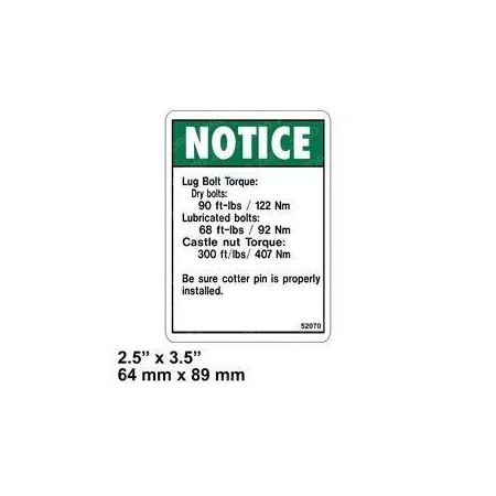 Genie REPLACEMENT DECAL, NOTICE TIRE SPECS 52070