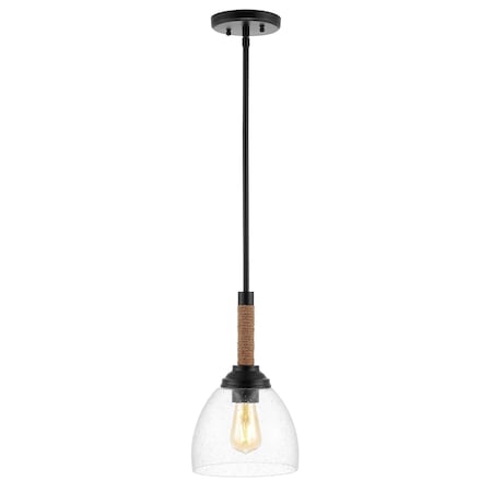 Jonathan Y Alys 7.63" Adjustable Rope-Wrap Modern Rustic Iron/Glass LED Pendant, Black JYL1103A
