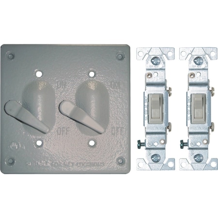Southwire 2-Toggle Vertical Mount Gray Weatherproof Cover with, 2 Single Pole 15A Switches 2GTCSP-15A-UPC