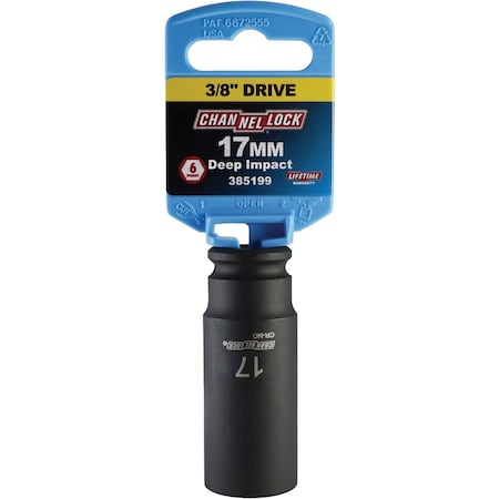 Channellock 3/8'' Drive 17 mm 6-Point Deep Metric Impact Socket S1815800122020001
