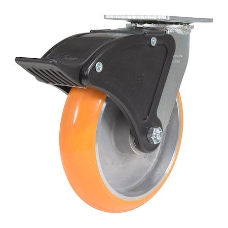 Vestil Polyurethane Swivel With Total Brake Caster 8 In. x 2 In. 1.25K Butterscotch/Silver CST-F34-8X2SI-SWTB1