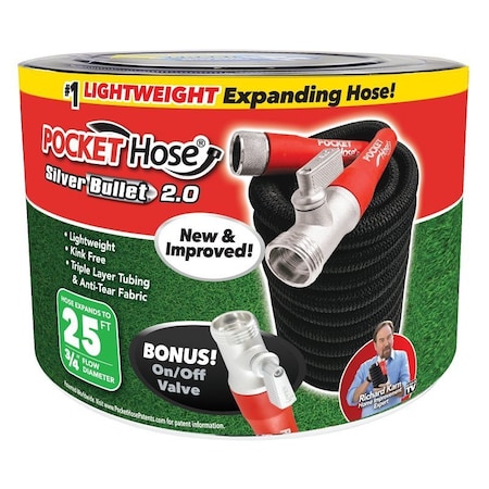 Pocket Hose 136436 Expanding Garden Hose, 3/4 in, 25 ft L, Plastic, Black 17824-6