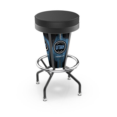 Holland Bar Stool Co Utah Hockey Club 30in Lighted Swivel Bar Stool - Black Vinyl - Commercial Grade Steel Frame L500030