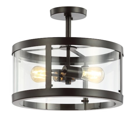Jonathan Y Herndon 2-Light 15" Iron/Glass Modern LED Flush Mount, Black JYL6701A