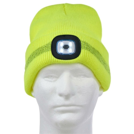 Jj Keller Unisex Reflective Beanie Hat with Light, USB Rechargeable Hat, Lime 73081