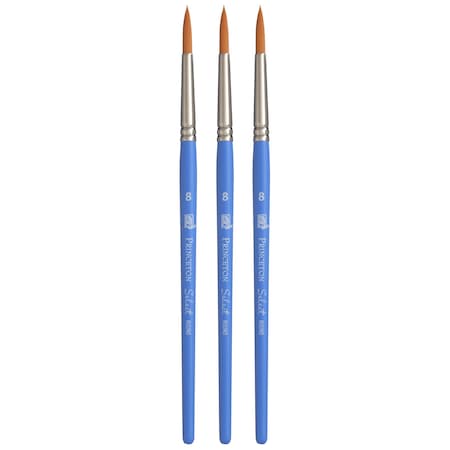 Princeton Select Artiste Round Brush, Synthetic Bristles, Short Handle Mixed Media Paintbrush, Size 8, 3PK P3750R8